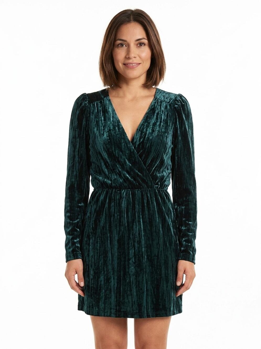 H&M Green Wrap Mini Pleated Velvet Dress Women Size 4